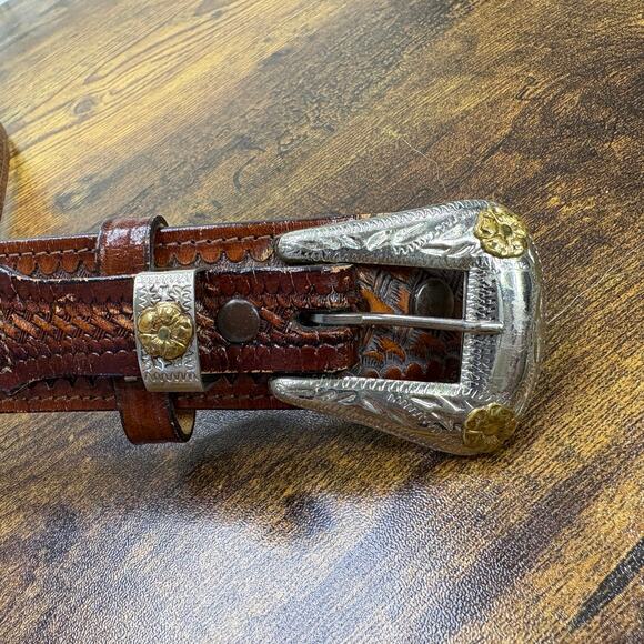Wright Vintage Tooled Leather Gun Belt Size 36 Concealed Carry Brown Western - Picture 5 of 13